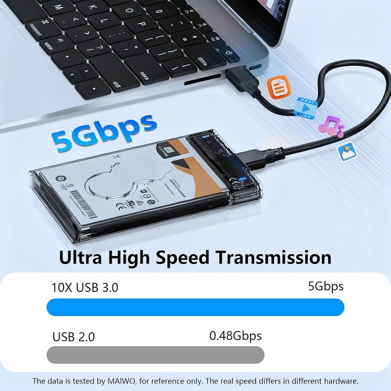 Garrulax External Hard Drive Enclosure , SATA to USB 3.0 2.5 inch SSD HDD 7mm 9.5mm Clear Hard Drive Case Supports UASP SATA (Gray) - Image 4